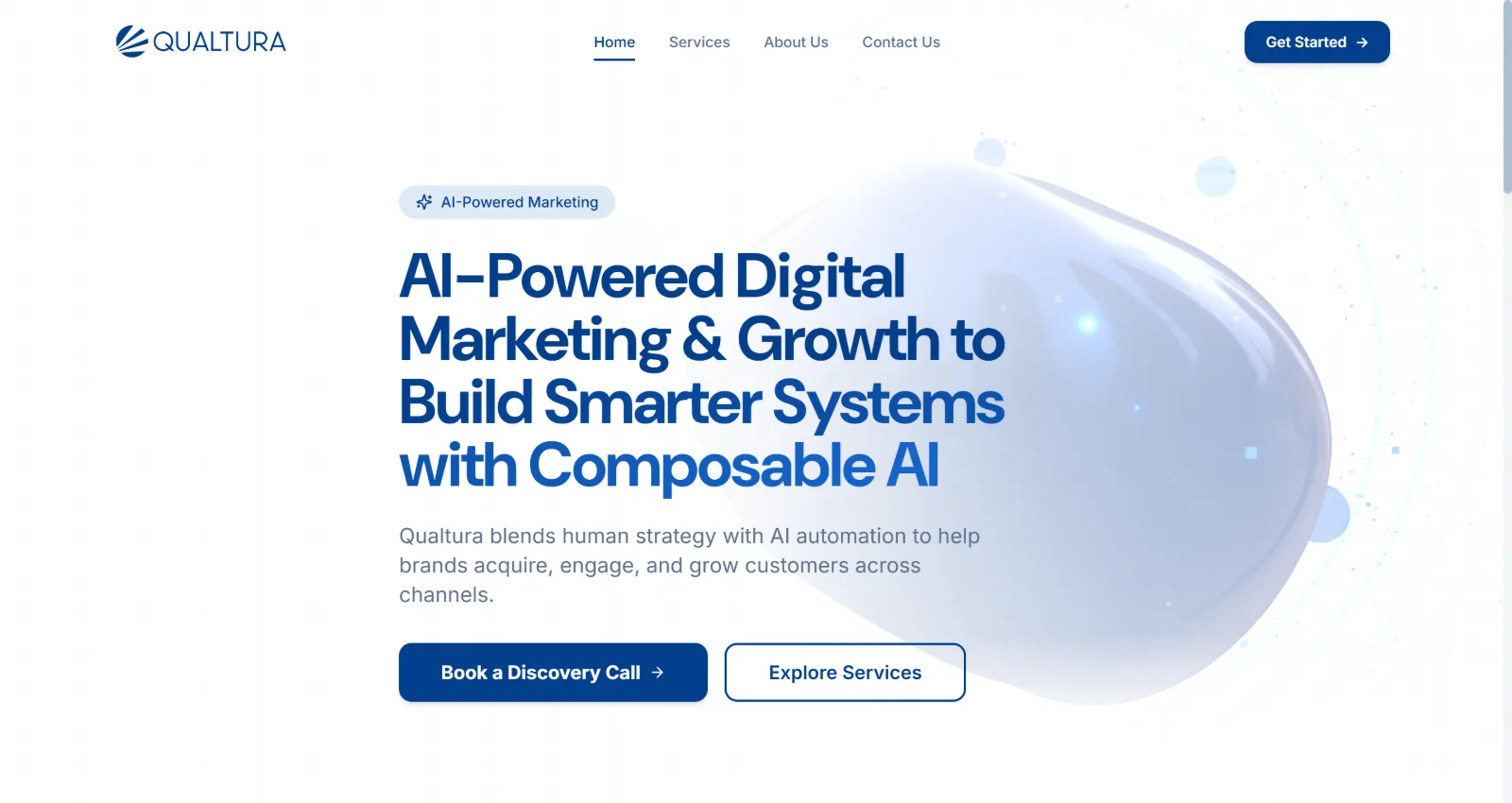The Qualtura website homepage as delivered
